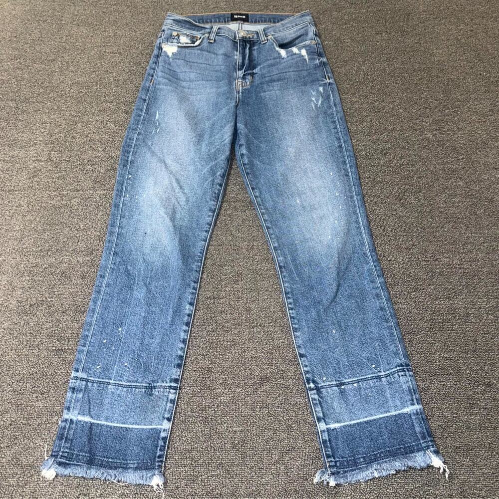 Hudson Jeans Womens 26‎ Blue Denim Distressed Mid Rise Double Step Hem Straight